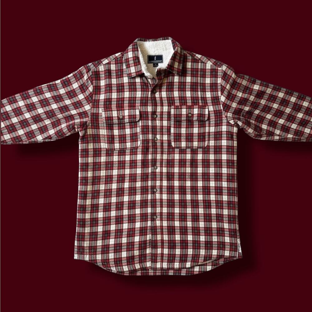 Lanesboro Men’s Sherpa Lined Flannel Shirt Jacket Shacket Red Medium Outdoor